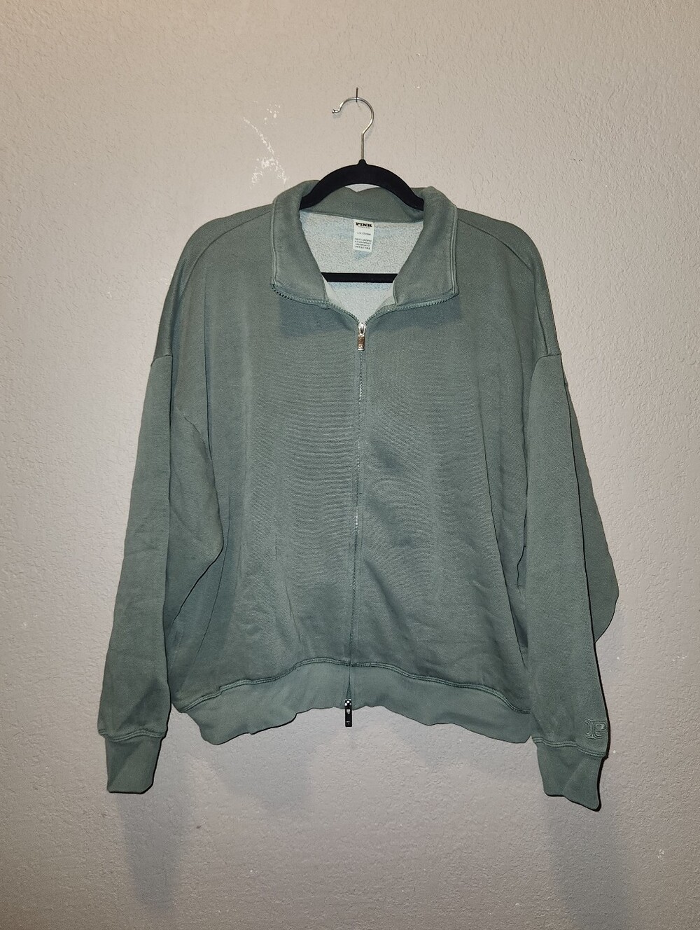 Pink Womens Collared Zip Up Sweatshirt | Green | Large